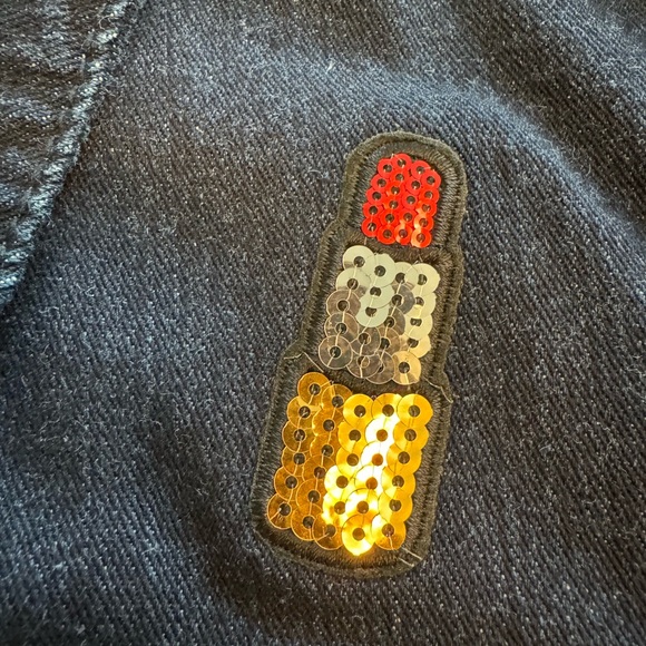 NY Collection Denim Jacket Sz L Blue Dark Wash 100% Cotton Embroidered Patchwork - Picture 16 of 16